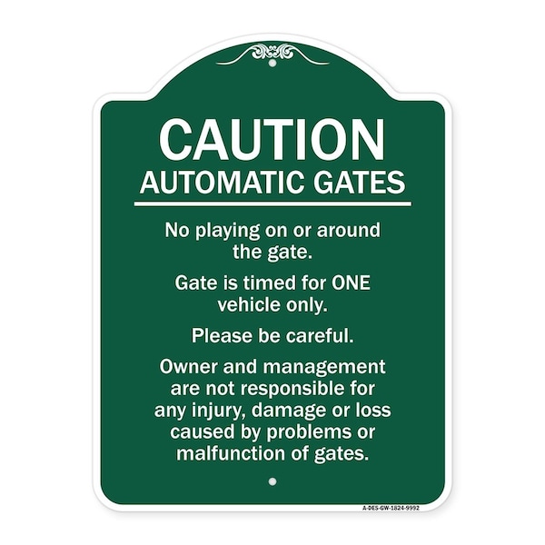Caution Automatic Gates No Playing Gate Is Timed For One Vehicle Management Not Respo, GW-1824-9992